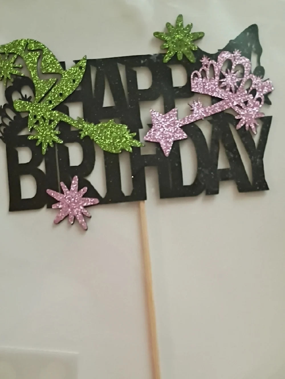 Glitter Wicked Inspired Happy Birthday Cake Topper Picks - Pink & Green